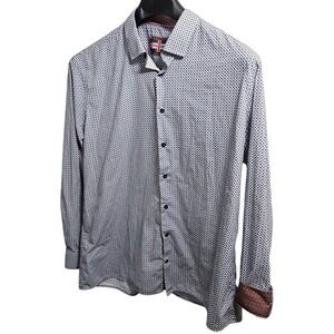 Soul of London Mens XXL Blue Red Geometric Circle Print Button Down Shirt 18.5